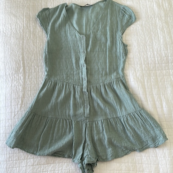 Loving Heart Sage Blue Tiered Button-Up Romper - Picture 6 of 6